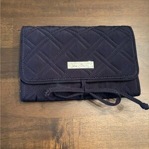 VERA BRADLEY All Wrapped Up Jewelry Roll Travel Case Navy Blue Quilted Like New